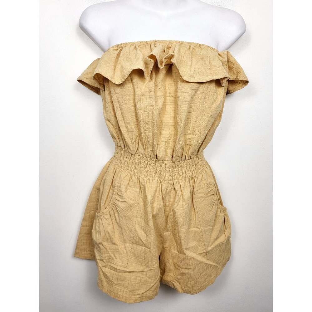 Promesa golden yellow off the shoulder ruffle romper. Size small